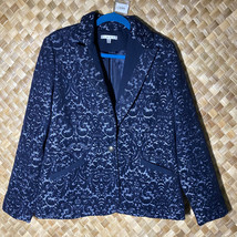 CAbi Blazer Womens Size 14 Style 109 Navy Blue Jacquard Wool Blend Jacket Work - £27.13 GBP