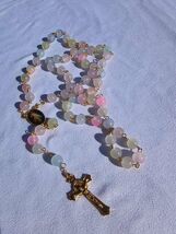 Heavenly Pastel Glow 8mm Glass Rosary – Gold Tone – Devotional Prayer Be... - $29.69
