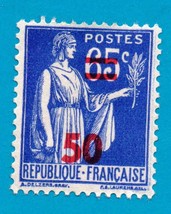   Used 1940 France Postage Stamp -Overprint 50 over 65 -Scott #402    - $1.99