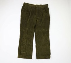 Vintage 70s Rockabilly Mens 38x28 Wide Leg Bell Bottom Corduroy Pants Olive USA - £71.18 GBP