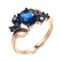 Hot Luxury Blue Natural Zircon Ring For Women 585 Rose Gold and Black Pl... - £15.68 GBP