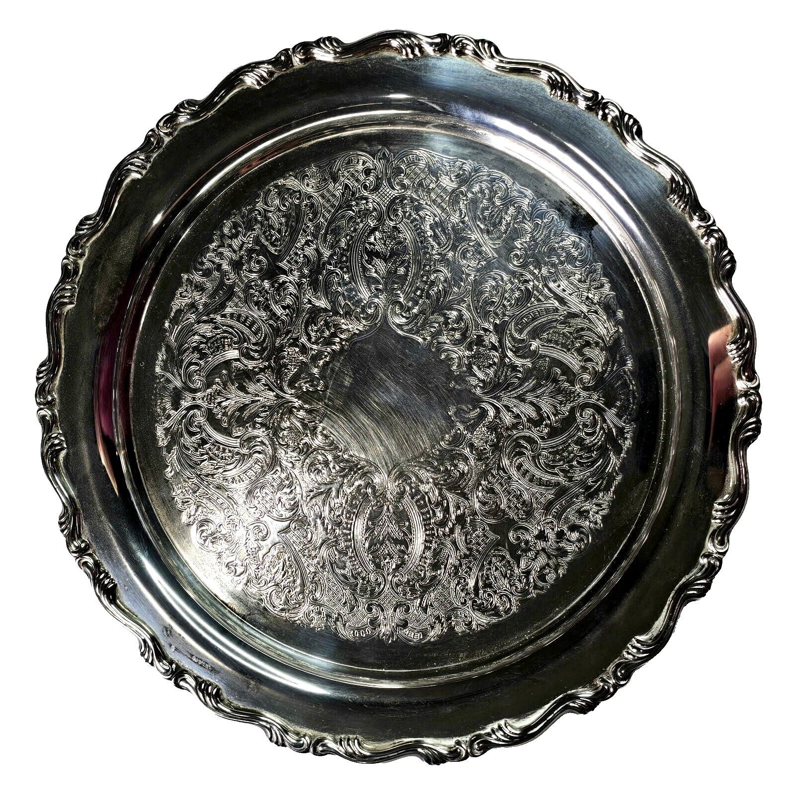Vintage ONEIDA USA Silver Plated Ornate Design 12" Round Serving Tray Platter - £22.37 GBP