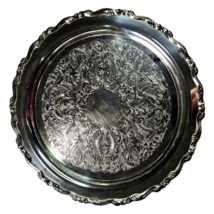 Vintage ONEIDA USA Silver Plated Ornate Design 12&quot; Round Serving Tray Platter - £22.37 GBP