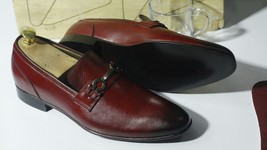 Handmade Men Burgundy Leather Slipper Party Loafers, Men Dress Moccasin Shoes - £113.35 GBP