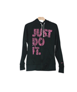Womens Nike Therma Fit Zip Front Hoodie JUST DO IT Graphic Black Pink Si... - £19.12 GBP