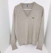 Vintage Izod Lacoste Men&#39;s Ivory Cream Pullover Knit V-Neck Sweater Size XL - £27.18 GBP
