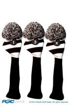 1 3 X Classic BLACK WHITE KNIT POM golf club Headcover vintage Head covers Set - $40.67