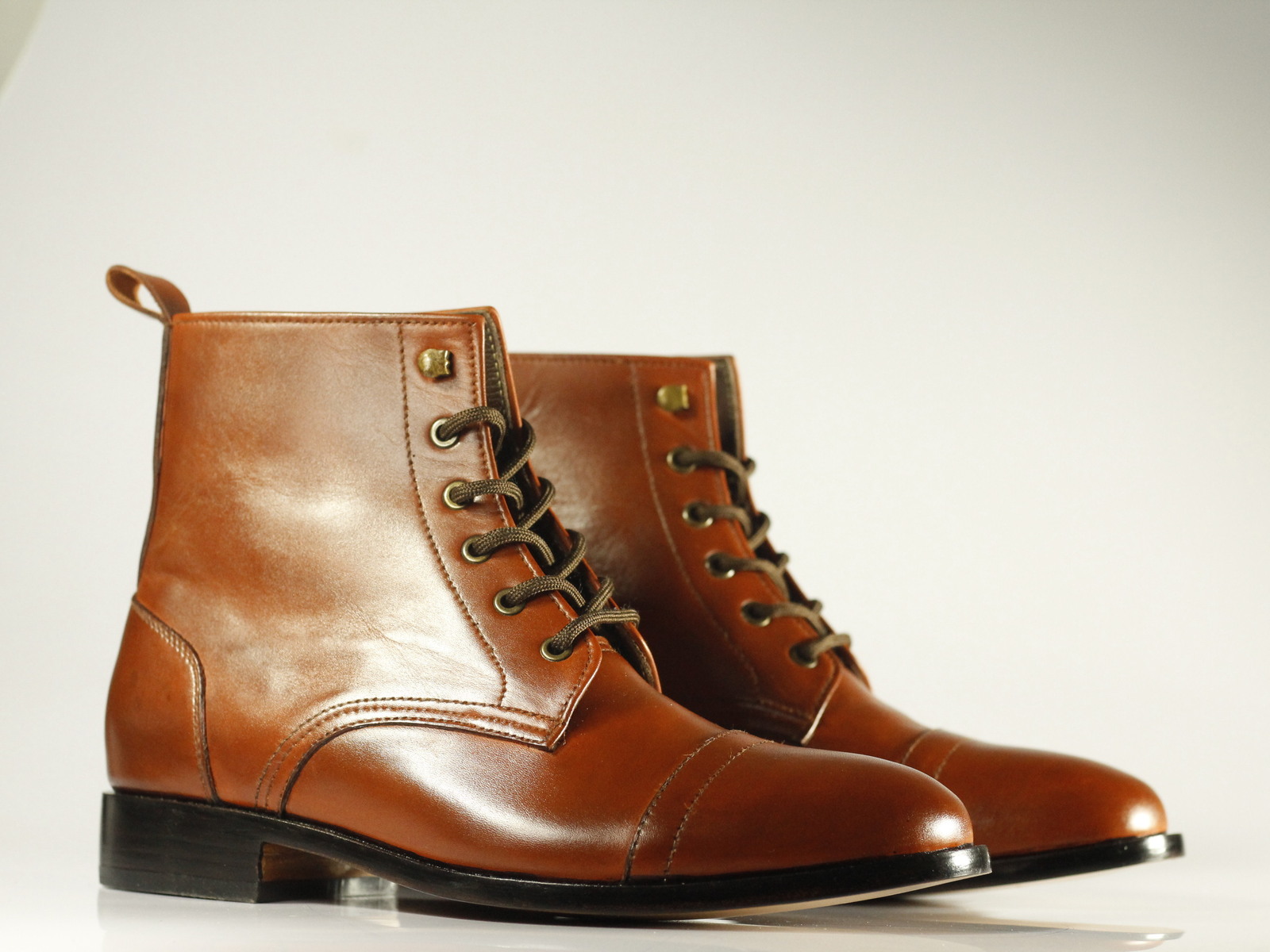 Handmade Men Brown Leather Cap Toe Lace Up Dress Fashion Boots,Men Designer Boot