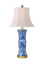 Blue and White Drum Vase Floral Porcelain Table Lamp 29&quot; - £290.28 GBP