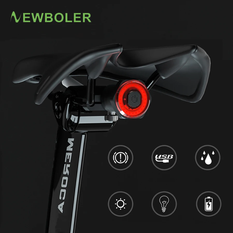 NEWBOLER Bicycle induction Taillight Auto-Start/Stop MTB Bike LED Light - £17.54 GBP+