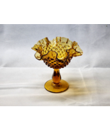 Vintage SIGNED FENTON Honey Gold Amber Crystal Hobnail Crimped Compote -... - €27,93 EUR