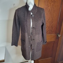 Womans Eileen Fisher Brown Speckled Longer Sweater Cardigan Size Petite Small - £19.54 GBP