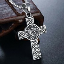 Men Masonic Freemason Cross Pendant Necklace Gothic Punk Rock Jewelry Silver 24&quot; - £7.03 GBP