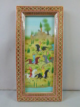 Vintage Decorative Middle Eastern Hand Painted Hunt Scene w/ Khatam Inla... - £155.71 GBP