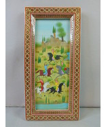 Vintage Decorative Middle Eastern Hand Painted Hunt Scene w/ Khatam Inla... - $198.00