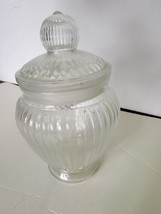 Anchor Hocking Lidded Jar Ribbed Crystal With Lid Vintage - £28.86 GBP