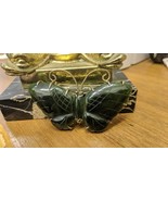 Vintage Artisan Jewelry carved green jade golden metal butterfly brooch pin - £27.88 GBP