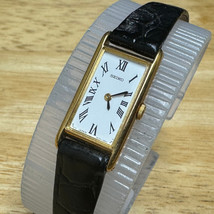 VTG Seiko Quartz Watch 2E20-6129 Women Gold Tone Leather Rectangle New B... - $26.59