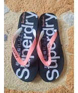 Superdry Slippers Size L UK 6 Black/white/coral Excellent Condition - £13.45 GBP