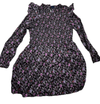 Gap Purple Black Floral Smocked Long Sleeve Dress Ruffles XXL Pockets - £13.29 GBP