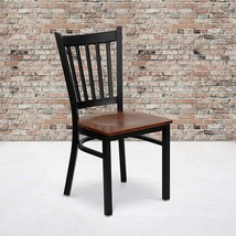 Black Vertical Back Metal Restaurant Chair With Cherry Wood Seat From, 4 Pack. - £305.33 GBP