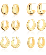 Chunky Hoop Earrings Set 14K Gold Plated Hoop Earrings for Women Hypoall... - $277.51 MXN