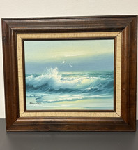 Vintage Nature Painting Canvas Wood Frame Seascape Crashing Waves Signed Edwards - £55.02 GBP