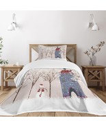 Lunarable Christmas Quilt Comforter Set Snowy Courtyard Snowman Trees KI... - $924.67 MXN