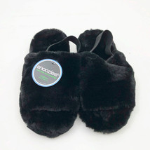 Snoozies Women&#39;s black faux fur Slides Slippers Medium 7/8 Non Skid Soles - $12.86