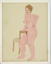Rudy Burckhardt Nude Femmina IN Piedi Con Sedia Acquarello E Matita - £1,157.61 GBP