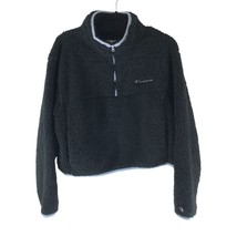 Champion Womens Sherpa Fleece 1/4 Zip Pullover Cropped Logo Black XL - $24.06