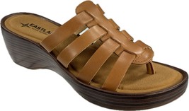 EASTLAND WOMEN&#39;S TOPAZ TAN LEATHER MEMORY FOAM WEDGE SLIDE SANDALS, 3020-04 - £36.76 GBP