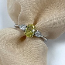 3 Stone GIA Fancy Intense Yellow Oval Diamond Engagement Ring 1.34 TCW 18K Gold - £4,206.43 GBP