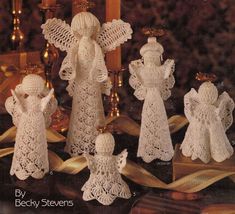 9 Vintage Crochet Angels Victorian Christmas Tree Top Leisure Arts Patterns - $12.99