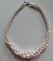 Twisted Triple Strand Faux Pink Pearl 18&quot; Necklace Graduated RMN Stamped  Sku36 - £27.96 GBP