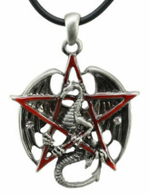 Gothic Red Pentagram Star Dragon Pendant Pewter Necklace Fantasy Mythica... - £14.85 GBP