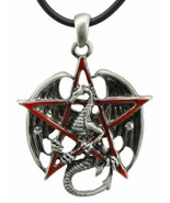 Gothic Red Pentagram Star Dragon Pendant Pewter Necklace Fantasy Mythica... - £14.83 GBP