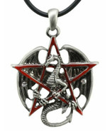 Gothic Red Pentagram Star Dragon Pendant Pewter Necklace Fantasy Mythica... - $25.96 CAD