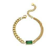 Sifisrri New Green Square Zircon Bracelet Earring Necklace for Women Stainless S - £24.02 GBP