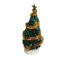 Lemax Sparkling Green Decorated Christmas Tree 7 Inch Gold Tinsel &amp; Star... - $14.83