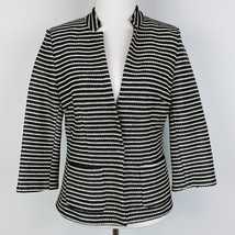 Les Copains Blazer Jacket Womens 44 Black Cream Striped Woven US 8 Italy - £54.60 GBP