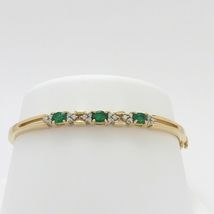 14k Yellow Gold Over Emerald Diamond 3 Stone Oval Hinged Bangle Bracelet 3.22Ct - £146.63 GBP