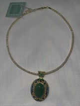 Sj Pearl Large Green Agate Enamel Necklace GENUINE STONE NEW - $91.42