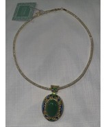 Sj Pearl Large Green Agate Enamel Necklace GENUINE STONE NEW - £72.23 GBP