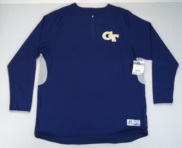 Georgia Tech Baseball Pullover Wind Shirt Men Sz L Blue Russell 1/4 Zip L/Sleeve - $23.70