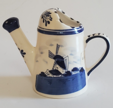 Delft Blue Watering Can Windmill Holland DAIC Handpainted Floral Ceramic 4.25in - £10.86 GBP