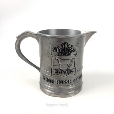 White Horse Scotch Est 1742 Cellar Pewter Mug Pitcher Whisky Vintage 5&quot; - $18.71