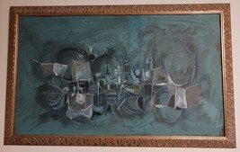 Mid Century Abstract Expressionist Cityscape Painting On Board Signed And Dated - $2,849.00