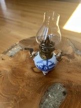 Vintage Viking Porcelain Mini Oil Lamp Blue &amp; White Windmill - $24.75