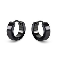 Men Black Unisex Huggie Hoop Earrings in Surgical Stainless Steel 0.5&quot; - £7.21 GBP